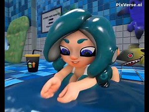Sexy octoling girl splashing water