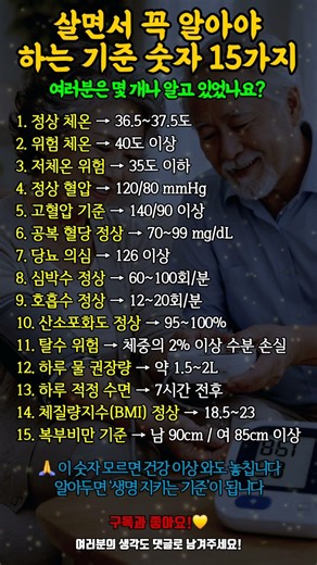 살면서 꼭 알아야 하는 기준 숫자 15가지 #건강상식 #노후건강 #시니어 #100세시대 #나이들수록