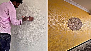 Main door side wall texture design making | Om painting works