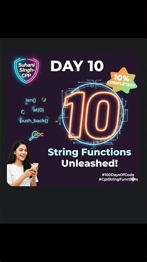 C++ String Superpowers! 💪.length.at.push back Explained | Day 10 @Suhanisingh-CPP #learncpp #coding