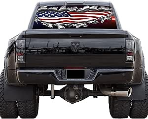 GRAPHIX EXPRESS Truck Rear Window Graphics (P469 American Flag) - Universal See Through Vinyl Wrap - Full Window Decals