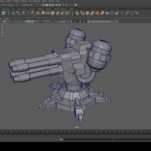 Low Poly Turret Maya to Substance Painter Breakdown