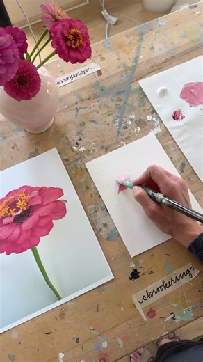 Studio B on Instagram: "The Zinnia Skill Builder tutorial is now live inside Studio B Art Club! 🌸🎨 This lesson is all about slowing down and focusing on a single bloom so you can build confidence with brushwork, layering, and color. If you’re a member, we can’t wait to see your work! Be sure to share with the group. Not in Art Club yet? Comment LIST below to join the waitlist and be the first to know when doors open again!"