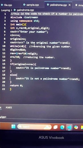 Palindrome Number? 🤔 #cpp #coding #learncpp #vscode #shorts