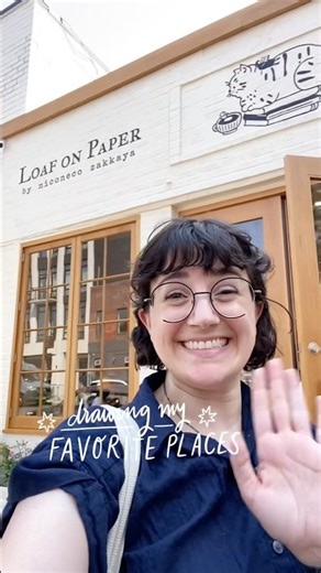 Sketching a stationery store and café in my traveler’s notebook.