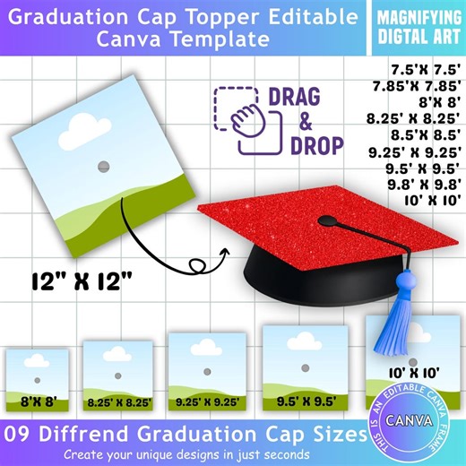 Graduation Cap Topper Editable Canva Template, Easy Drag and Drop, Graduation Cap Sublimation Template, Canva Frame, Blank Graduation Cap - Etsy