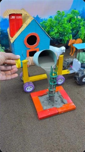 🚜🔥DIY Mini Tractor Making Cement pillar Amazng Real Working Construction Machine #youtubeshorts