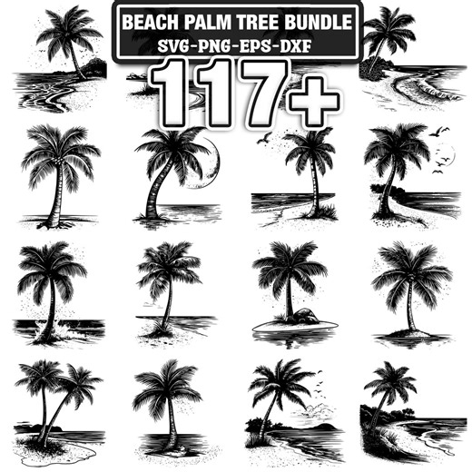117  Beach Palm Tree Svg, Png, Dxf, Eps Designs Bundle | Instant Digital Download - Etsy