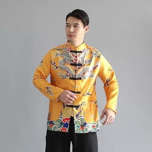 Mens Chinese Traditional Style Tang Suit Dragon Print Jacket