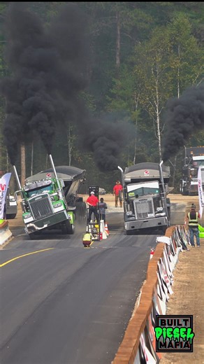 WOW Massive wheelie battle loaded uphill semi drag racing action between GI Joe and Spencer Robinson at the Thunder Valley Semi Races in Mattawa! #semi #semiraces #tvsr25 #bigrigracing | BUILT Diesel MAFIA