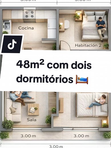 Projeto de Casa 48m² com Dois Dormitórios