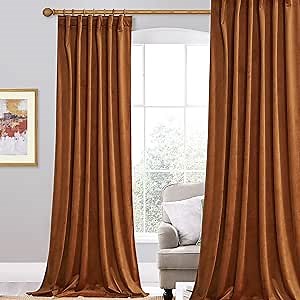 StangH Burnt Orange Velvet Curtains for Living Room - Blackout Sliding Door Drapes 96 inches, Luxury Back Tab Thermal Insulated Bedroom Curtains, W52 x L96, 1 Panel