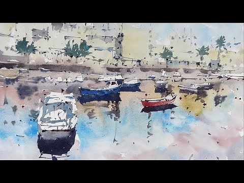 WATERCOLOR DEMONSTRATION - Harbor scene with boats