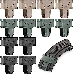 Tatuo 12 Pieces 223 556 Magazine Assist Rubber Magazine Protector Magazine Coupler for Shooting Practice, Black Camel Army Green