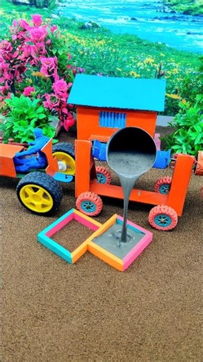 😲Mini tractor create a cement pillar step by step 🚜🔥DIY construction machine #shorts