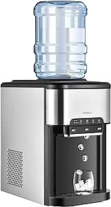 COSTWAY 3-in-1 Water Dispenser with Ice Maker, Countertop Top-Loading Hot and Cold Water Cooler Machine for Home, Safety Lock, Hold 3-5 Gallon Bottle, 48Lbs/24H, 12 Ice Cubes, 4Lbs Storage Basket