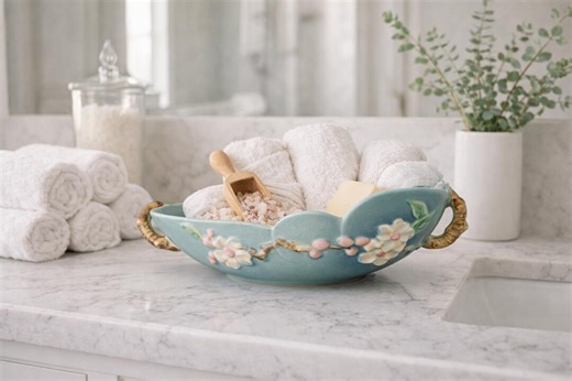 Vintage Roseville Apple Blossom Console Bowl Blue Art Pottery Centerpiece Ceramic Planter 1940s Floral Decorative Bowl - Etsy
