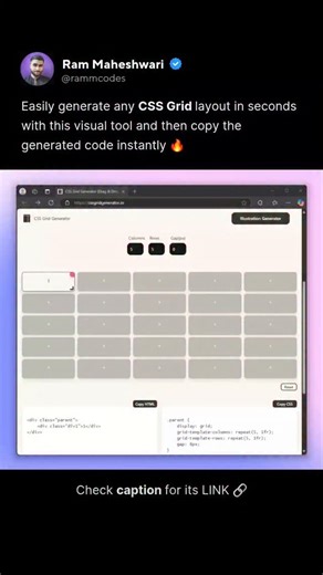 RammCodes | Developer Advocate 👨‍💻 | This is such a powerful tool for CSS Grid! 🔥 Generate any grid layout you can imagine with just a few clicks, no manual coding needed!... | Instagram