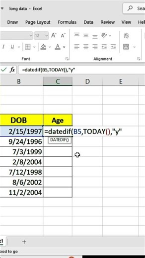 Excel Magic Trick: Calculate Age ll#excel #shorts