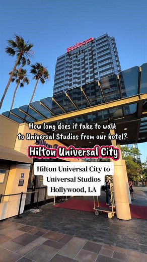 11 minutes! Or you can take the free shuttle bus 🤣🤣 Either way, the Hilton Universal City is a great choice if you want to stay right next to Universal Studios Hollywood. 👉click the green location pin above my name, select your dates and book with TikTok’s special discount. #tiktokgosummerstays #universalstudioshollywood #familyfriendlyhotel #losangelescalifornia #familytravel