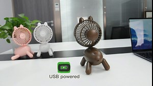 8 Inch Small Rechargeable Mini Desk Fan with Rotating Head 13 Hours Usage,Cute Dog-Shape 4 Speeds Small Desk Fan for Home/Desktop/Office,White