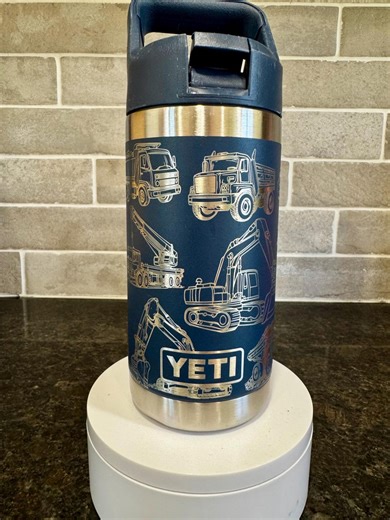 Laser Engraved Yeti With Construction Trucks and Heavy Equipment | Full Wrap Design - Etsy