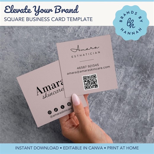 Square Business Card for Salon, Editable Canva Template, Custom Referral Card, Elegant Scannable Business Card Design, Business Marketing