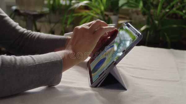 Woman Drawing a Picture on a Tablet Screen while Sitting in a Room at a Table Stock Video - Video of business, display: 452955851