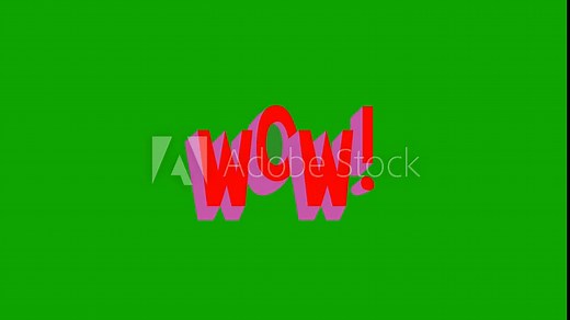 WOW text, Comic animated word wow. Green screen, 4k video