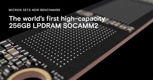 Micron is raising the bar for #AI and #HPC memory performance — again. Introducing the world's first 256GB SOCAMM2, a high-capacity LPDRAM module designed to help AI data centers do more work, more efficiently. Enabled by the industry’s first monolithic 32Gb LPDDR5X design, see how Micron’s 256GB SOCAMM2 is shaping the future of AI and high‑performance compute at GTC 2026. https://bit.ly/4sGGaL9 | Micron Technology
