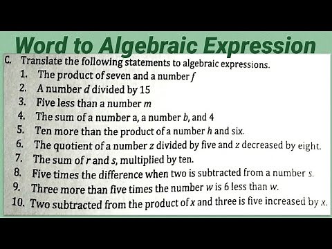 Translate the following statements to algebraic expressions | Word to Equation
