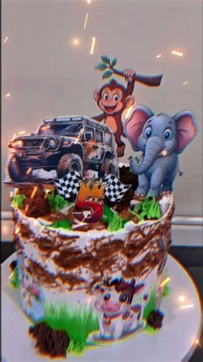 Jungle Safari Thar Theme Cake 🐘🚙 | Kids 5th Birthday Special Cake Design#shorts #chefpagamm