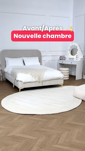 Une chambre signée 100% Vente-unique 😍 . Les indispensables pour une chambre cosy avec une ambiance cocooning : Le sommier SHEN de YSMÉE en tissu bouclette, parfait pour une ambiance cocooning 🤍 La tête de lit SANTADI pour s’accorder parfaitement avec le sommier ✨ La table de chevet KOHANA qui allie finesse et praticité 😍 La coiffeuse GABRIELA avec miroir à LEDs et rangements 🪄 Le pouf ECAMBI tendance et confortable ☁️ Le tapis WILLOW, 100% laine fait à la main 🧶 . 🇬🇧 . A room signed 100%