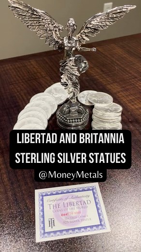 Stunning sterling silver statues of Libertad and Britannia. These statues depict two iconic symbols of freedom and strength: the Mexican Libertad and the British Britannia. Libertad represents Mexico's independence from Spain, while Britannia represents Britain. They are a beautiful reminder of the importance of freedom and strength. Perfect gift for anyone who values these qualities. #silver #silverstackers #britannia #fyp ➡️https://www.moneymetals.com/britannia-sterling-silver-statue-30-troy-o