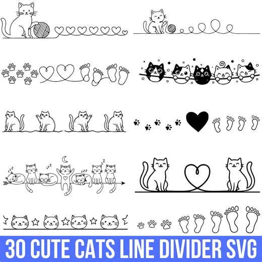 30 Cute Cats Line Divider Svg Png Bundle, Line Divider, Design Element, Page Dividers, Decorative Text Dividers, Cat Paw Print Svg, Cricut - Etsy Ireland