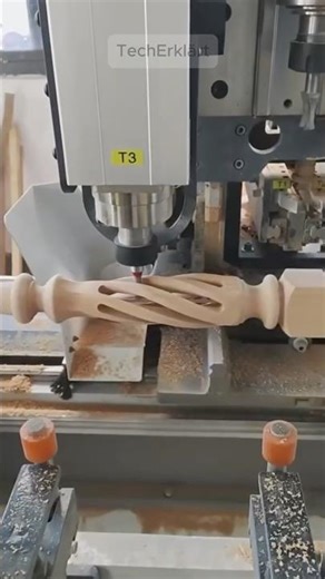 Wahnsinn! 4-Achsen-CNC zaubert hohle Spirale! ✨🏗️ #CNCWoodworking #Holzbearbeitung #Innovation
