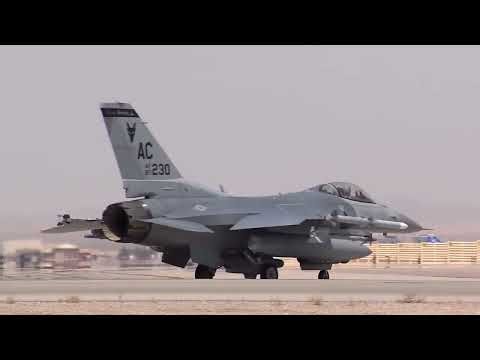 F-16 Fighter Jets Preflight, Takeoff and Landing At Nellis AFB