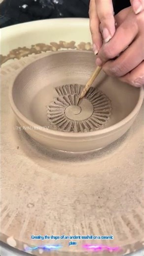 Creating the shape of an ancient seashell on a ceramic plate