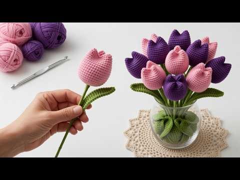 Easy Crochet Tulips🌷You Won't Beleve | Easy Bridal Bouquet 💐| Beginner Friendly | Diy Wedding Flower