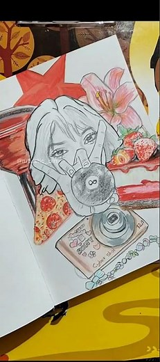 Asked Pinterest what to draw… and it didn’t disappoint 🖤🍓📸✨ #arttrend