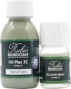 Rubio Monocoat Wood Stain & Finish 65 ft² | Oil Plus 2C | Quick-Dry, Eco-Friendly Linseed Wood Oil for Indoor Use, Includes Accelerator (Part B) | Protector | 130 ml, Titanium Grey