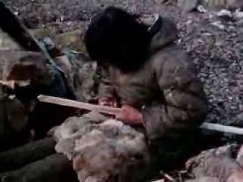 Netsilik man building a cable-backed antler bow