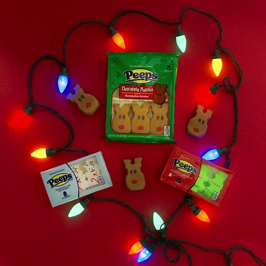 Brighten up your Christmas with a few PEEPtastic treats! Try PEEPS Marshmallow Trees, Snowmen and Chocolate Mousse-Flavored Marshmallow Reindeer this holiday season 🎄 | PEEPS