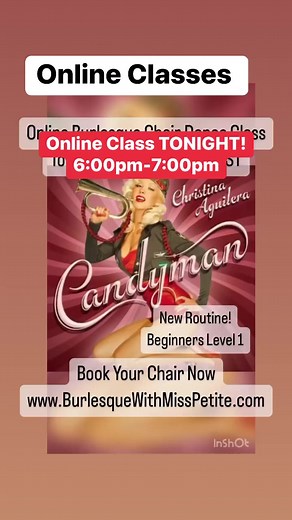 ONLINE Burlesque Chair Dance classes Fridays 6-7pm with Burlesque with Miss Petite Routine: Candyman Beginners Level 1 #candyman #burlesquechairdance #burlesque #chairfitness #chairdance #fitness #misspetite #onlineburlesque | Burlesque Chair Dance UK