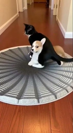 Cat Tricks Puppy With 3D Rug Prank! 😱 The Ending! #viral #cute #funny