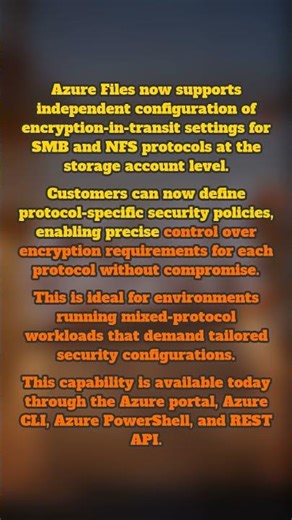 🏗️ 🚧 Azure Files: Granular Encryption-in-Transit Controls for SMB and NFS on Azure Files #Shorts