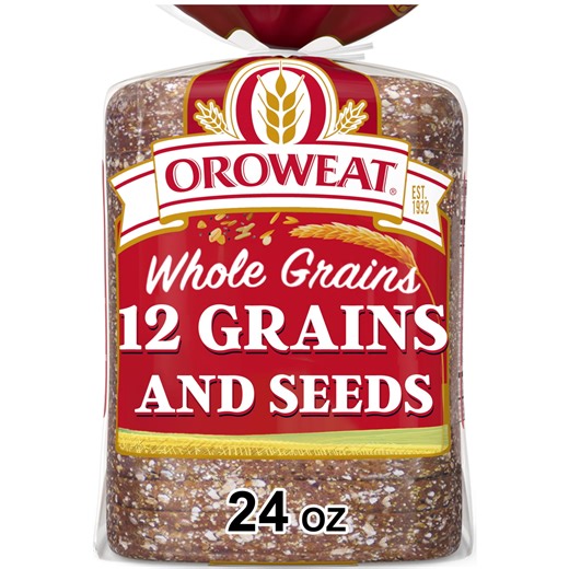 Oroweat Whole Grains 12 Grains and Seeds Bread, 24 oz, Multigrain Bread, Bag