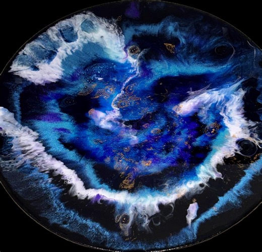 Abstract Resin Galaxy Art, Blue Round Canvas Wall Decor, Modern Epoxy Painting - Etsy