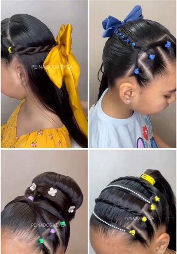 4 peinados para niñas 😍#peinadosconligas💗🥰 #peinadoslocosparalaescuela #hairstyleforschool #parati #foryou