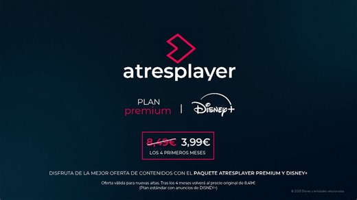 Disfruta de todo el contenido de atresplayer Premium y Disney+ por 3,99 euros al mes